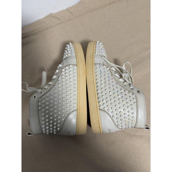 Christian Louboutin Shoes Womens Size 9 39 White Spike Studded High Top Red Sole - Picture 7 of 15